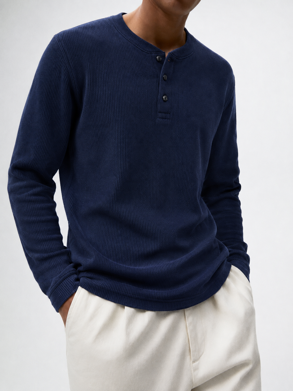 Ink Blue | Waffle Knit Henley | Full Sleeves