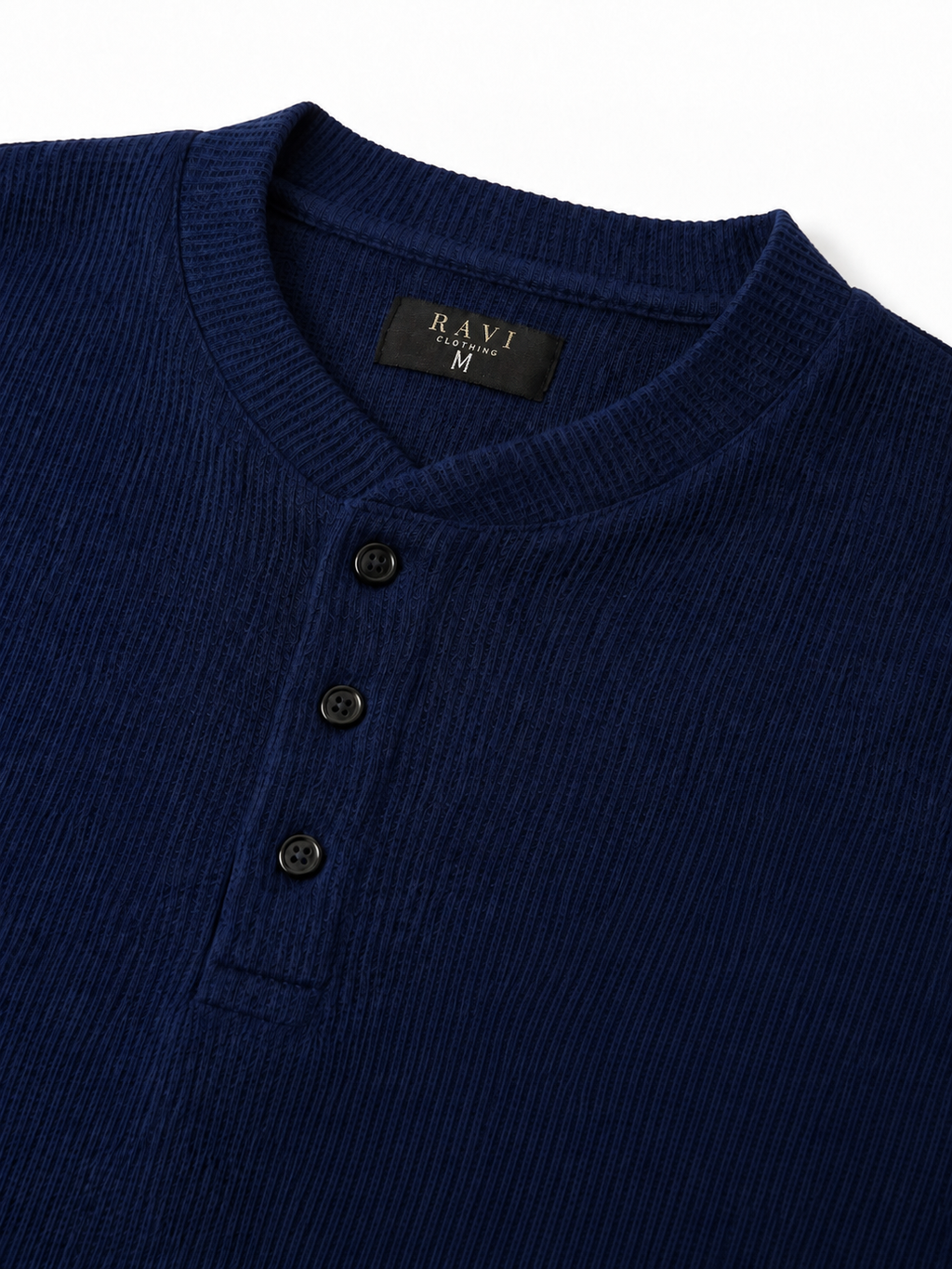 Ink Blue | Waffle Knit Henley | Full Sleeves
