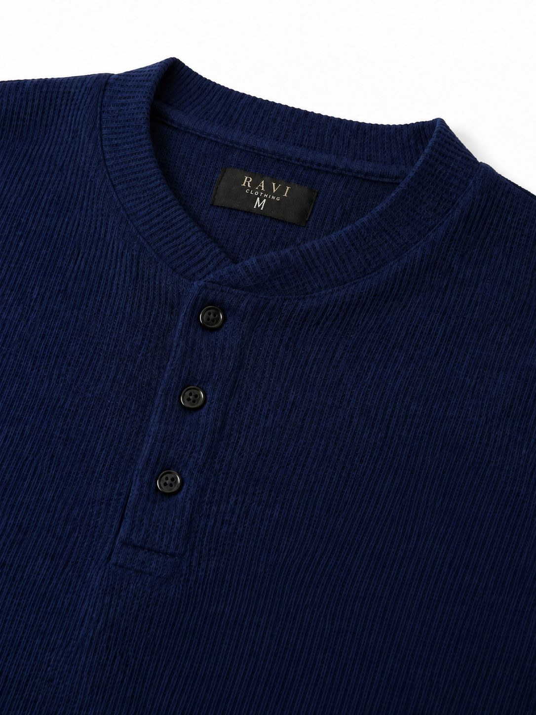 Ink Blue | Waffle Knit Henley | Full Sleeves