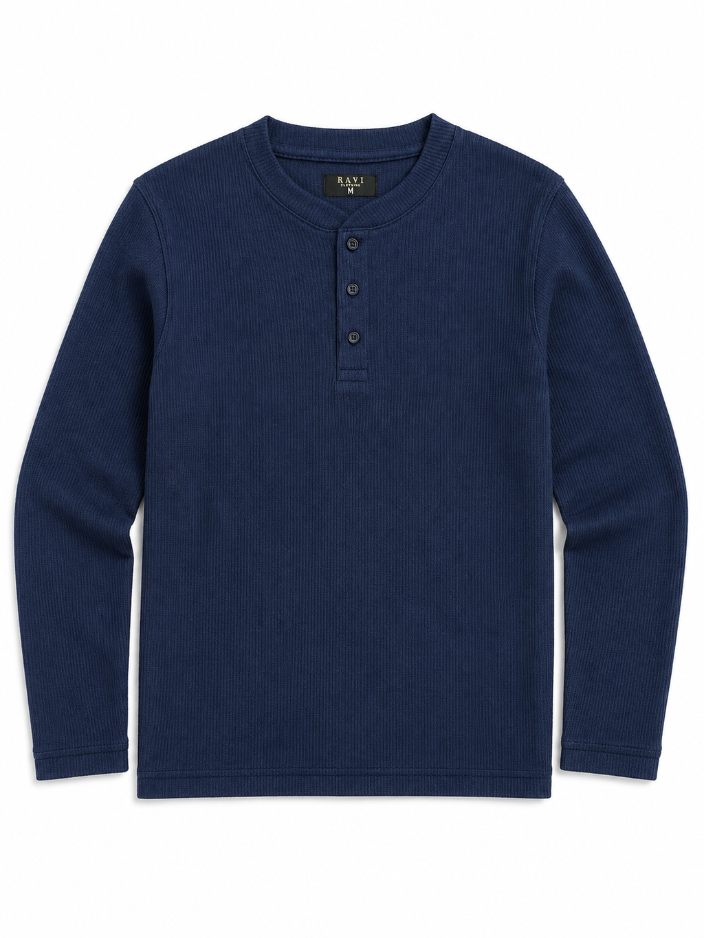 Ink Blue | Waffle Knit Henley | Full Sleeves