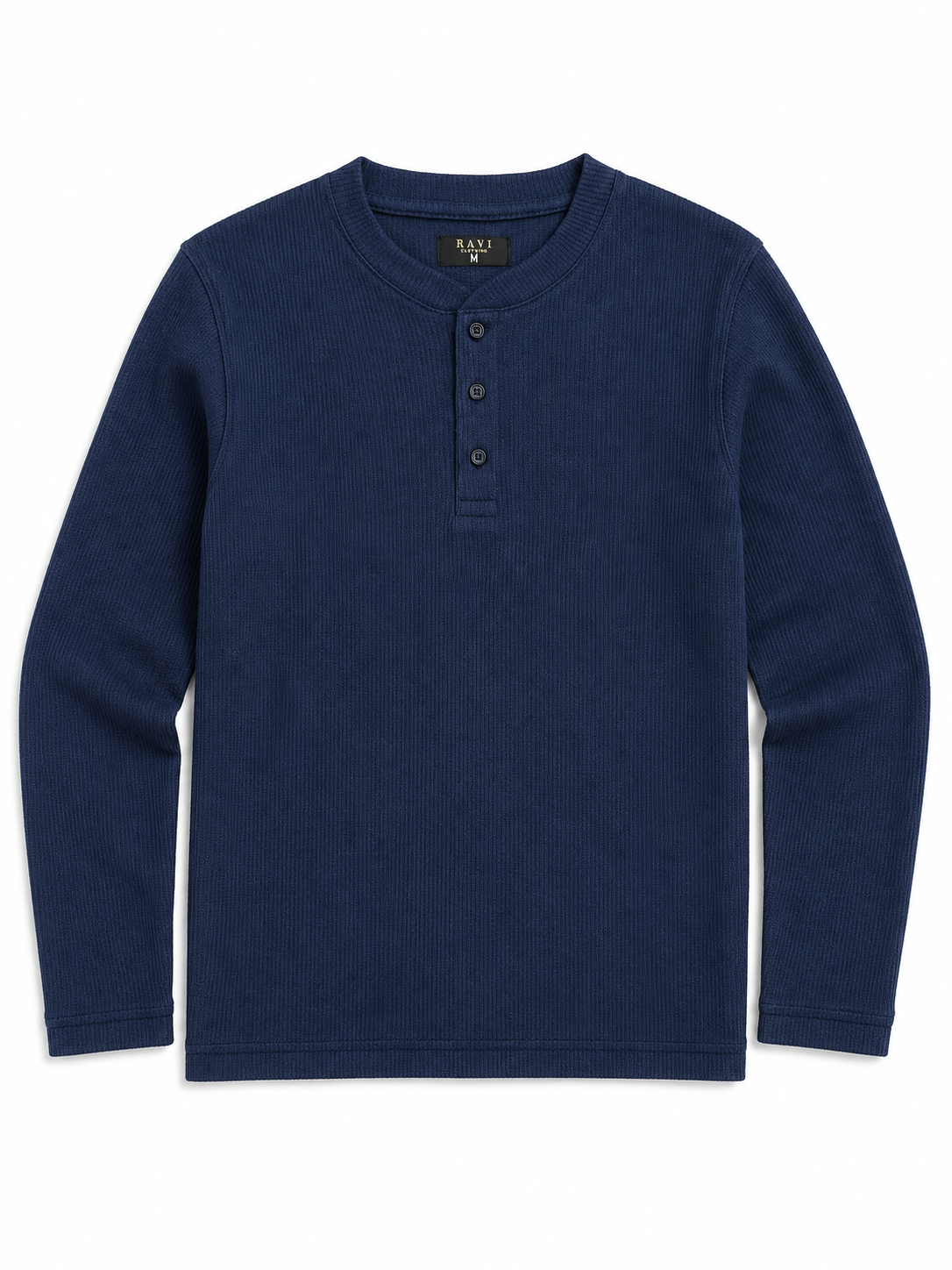 Ink Blue | Waffle Knit Henley | Full Sleeves