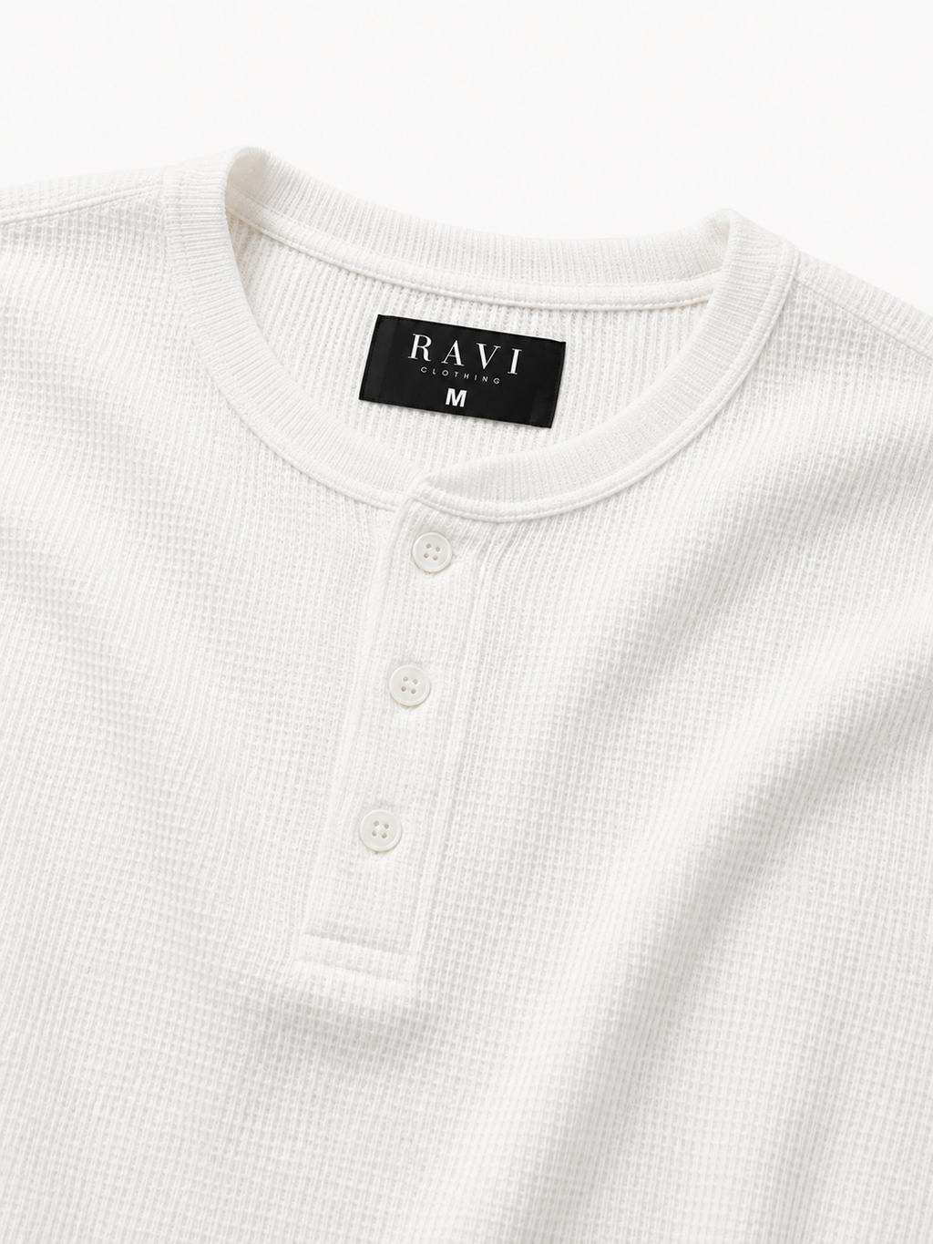 White | Waffle Knit Henley | Full Sleeves