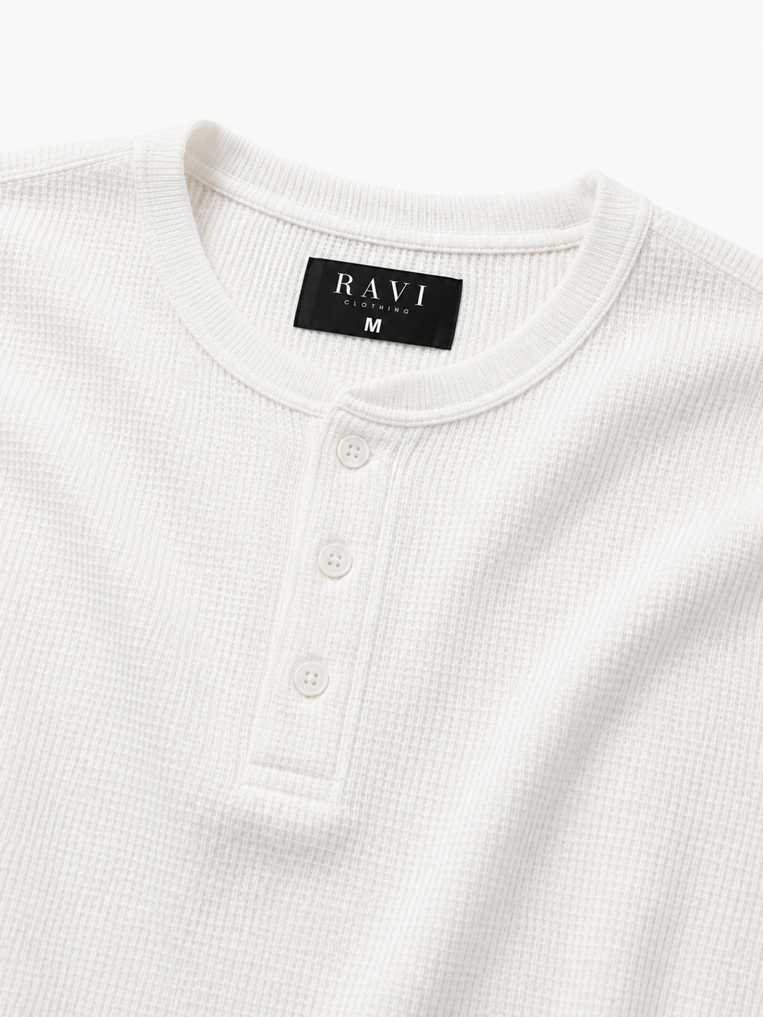 White | Waffle Knit Henley | Full Sleeves