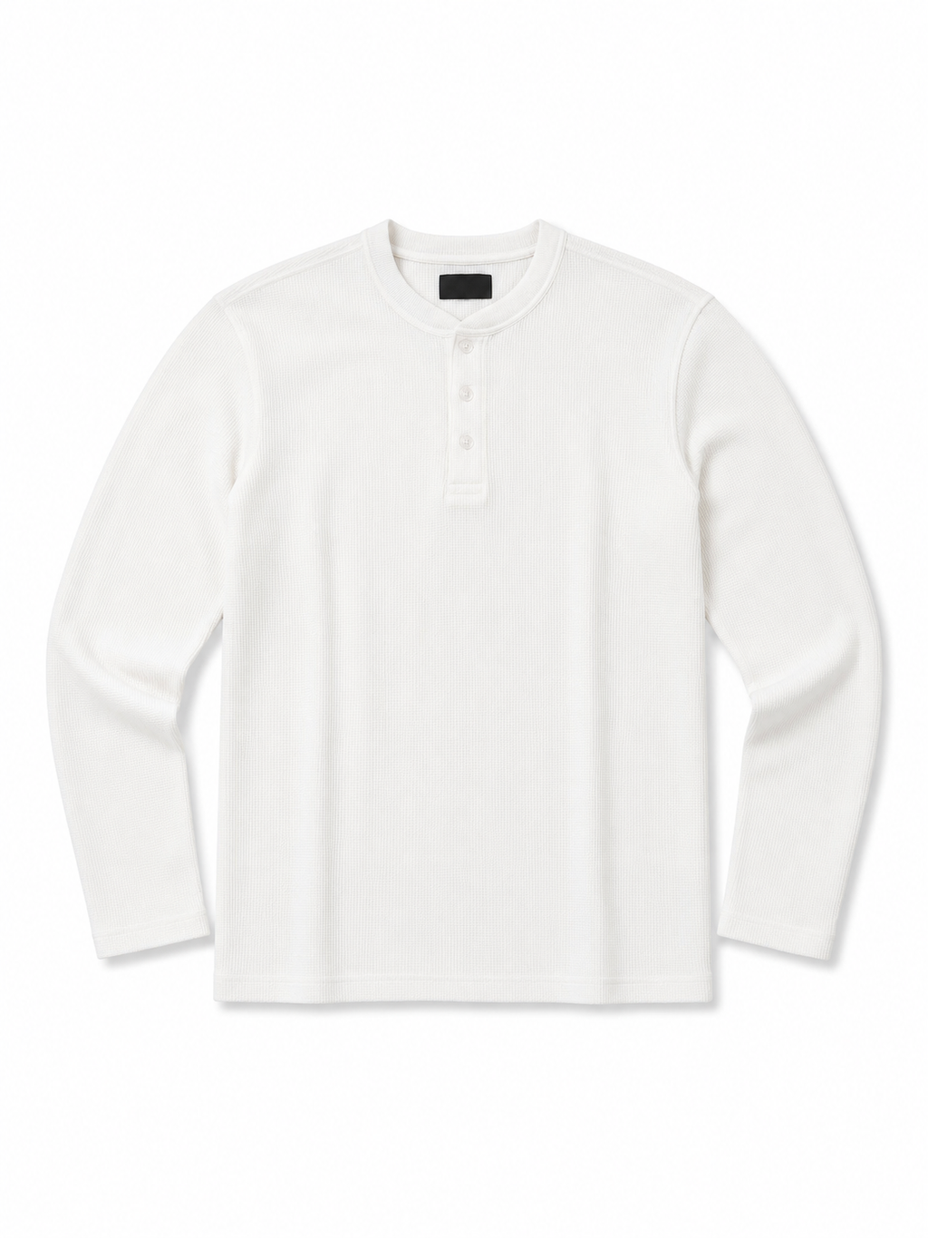 White | Waffle Knit Henley | Full Sleeves