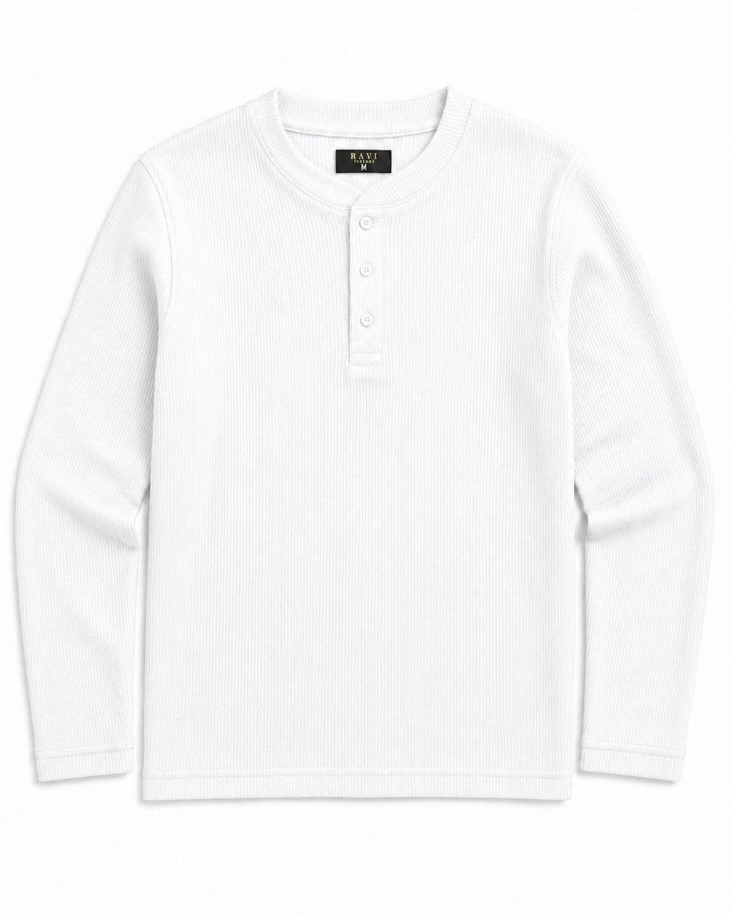 White | Waffle Knit Henley | Full Sleeves