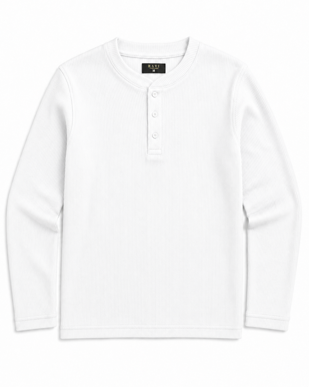 White | Waffle Knit Henley | Full Sleeves
